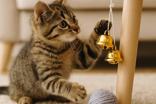 kitten swatting at dangling bells