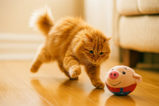 Cat chasing a mouse on the floor