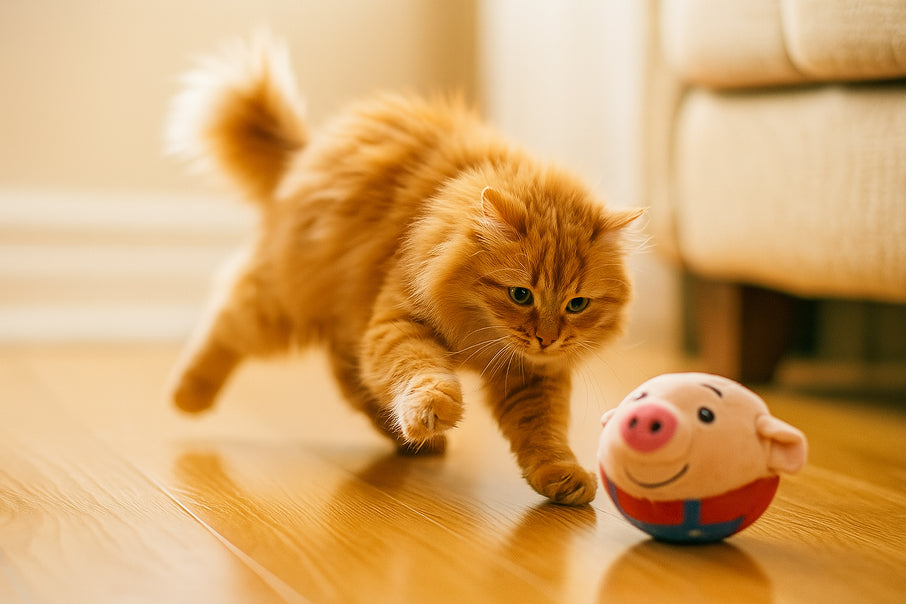 Cat chasing a mouse on the floor