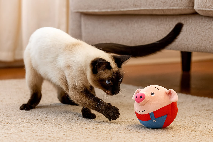 cat stalking a plush