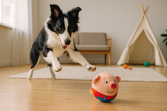 Dog playing with a bouncing pet toy