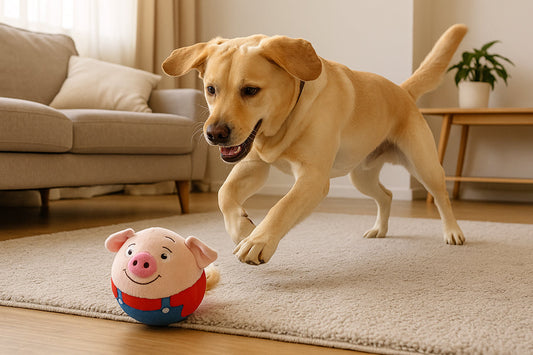 Dog playing with Smart Electric Plush Dog Toy.