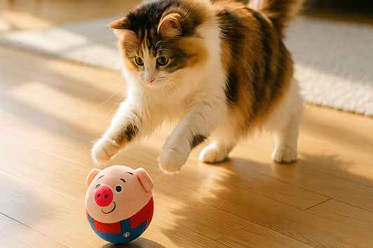 Cat playing with a smart toy in a modern living room