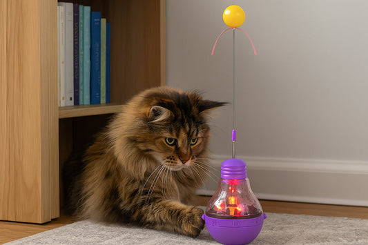 Cat engaging with an electronic puzzle toy