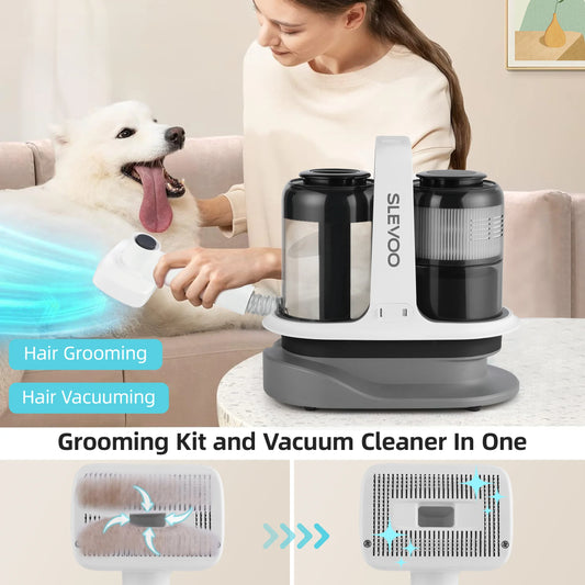 Dog Grooming Kit, Dog Hair Vacuum with 6 Pet Grooming Tools, Pet Grooming Kit for Dogs Cats, Black