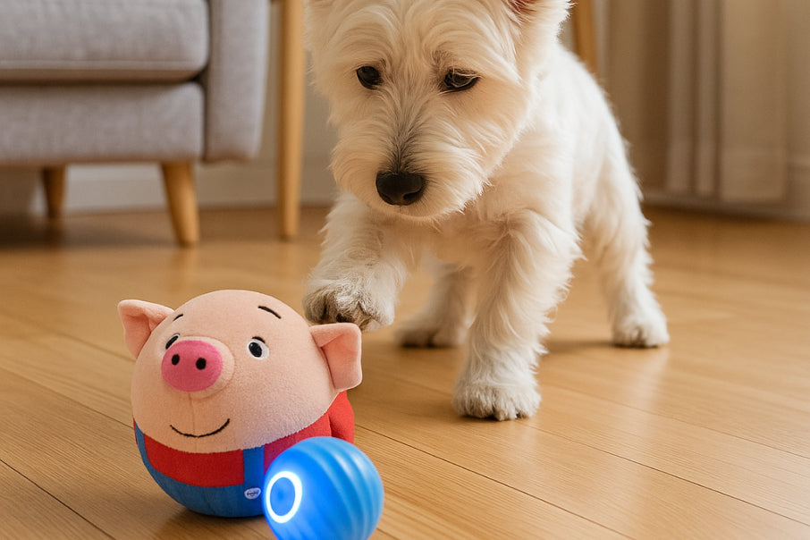 Dog playing with Smart Electric Plush Dog Toy