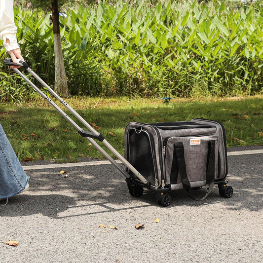Airline Approved Pet Carrier with Wheels, Expandable Rolling Cat Dog Carrier for Medium Dogs and Cats under 25LBS, Pet Travel Carrier on Wheels with Upgraded Wheels and Telescopic Handle