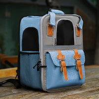 Pet Carrier Backpack, Cat Small Dog Backpack Carrier for Traveling Hiking Outdoor with Ventilated Mesh Straps Premium Oxford Cloth Leather Buckle(Blue) HP001