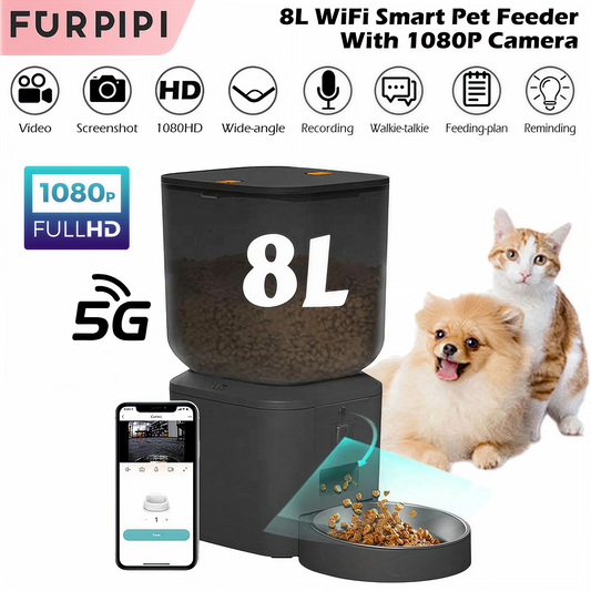 Smart 8L Automatic Pet Feeder with 1080P Camera & Voice Recorder – WiFi App-Controlled Food Dispenser for Cats and Dogs